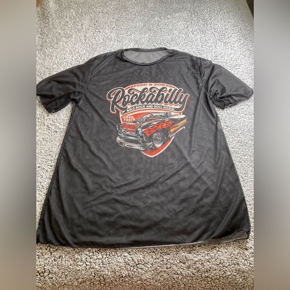 ROCKABILLY L Graphic Sheer Unisex Mesh Festival Tee